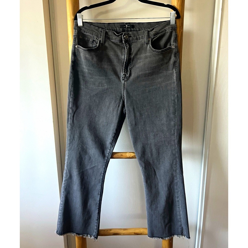 7 For All Mankind Women's Staight Jeans Gray Dark Wash Stretch 5-Pocket Mid